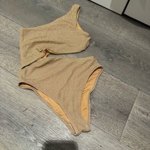 beach riot celina one piece cutout swimsuit gold shimmer size small